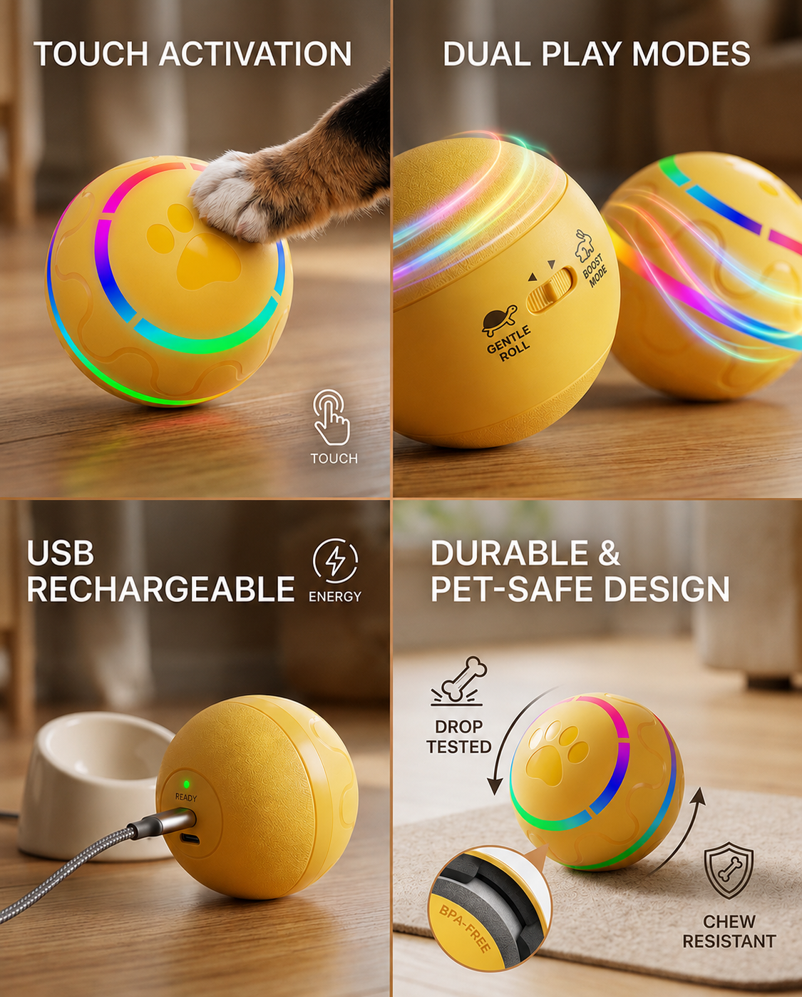 Smart Interactive Dog Ball - (Rechargeable)