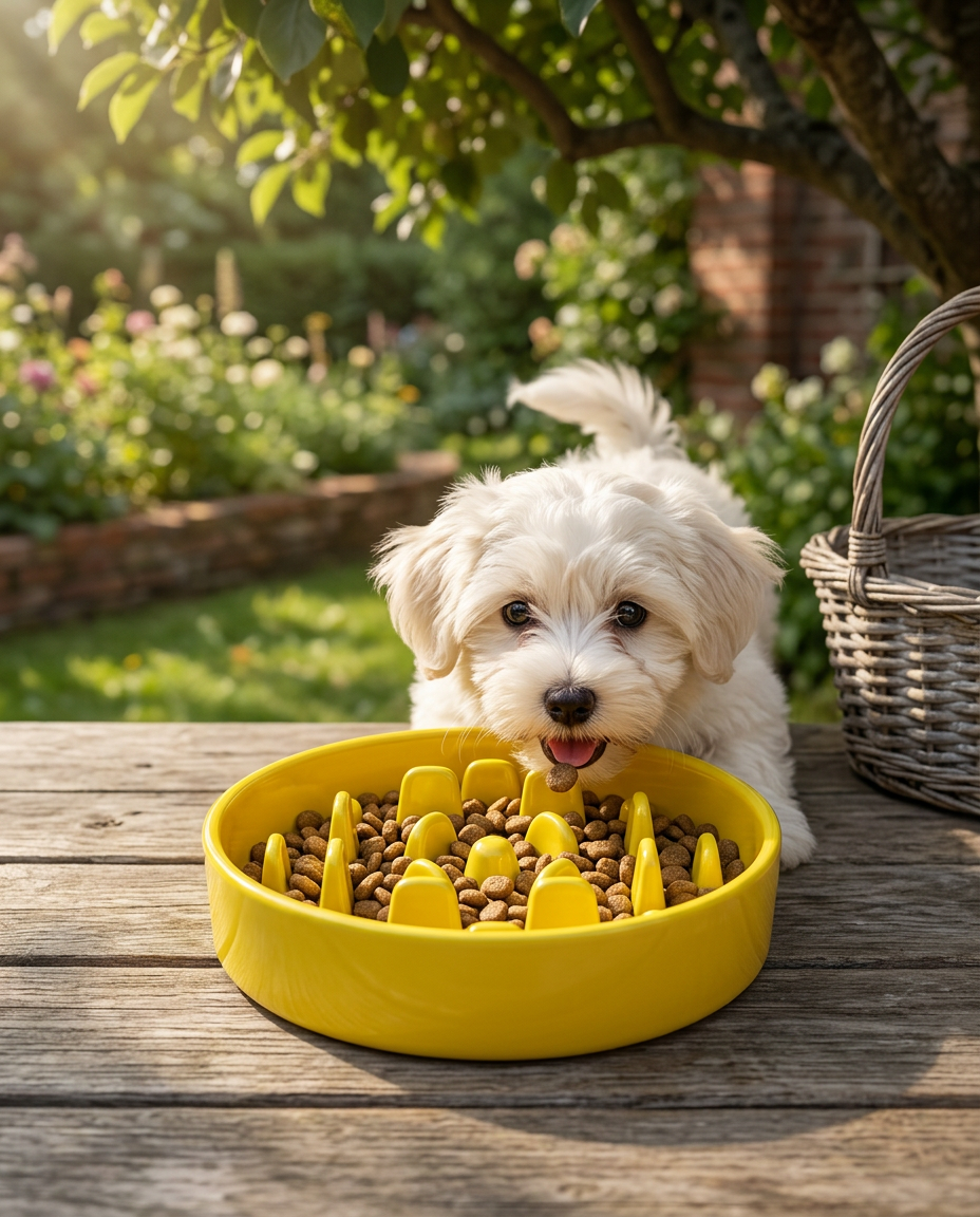 Ceramic Slow Feeder Dog Bowl - (Yellow)