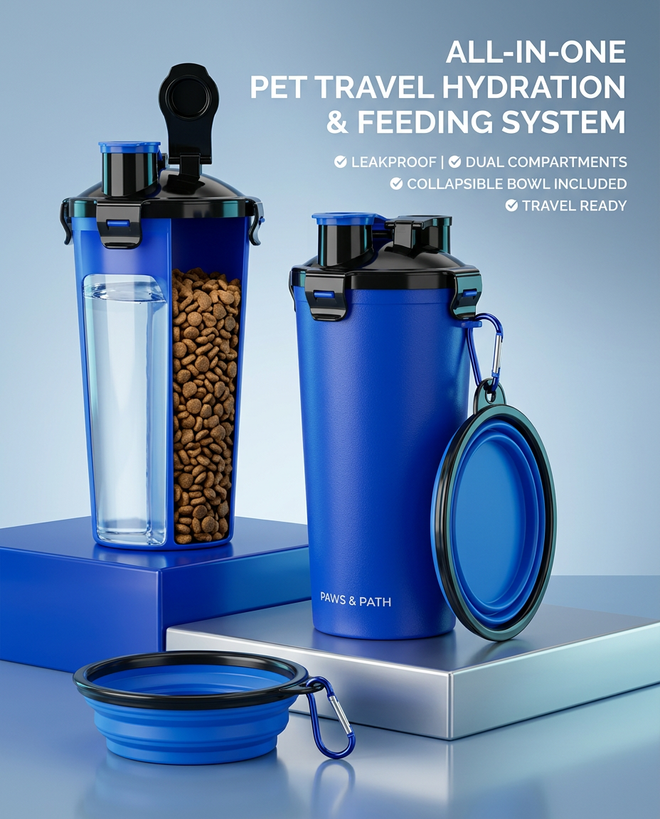 Protable Travel Water & Food Bottle - (Blue)
