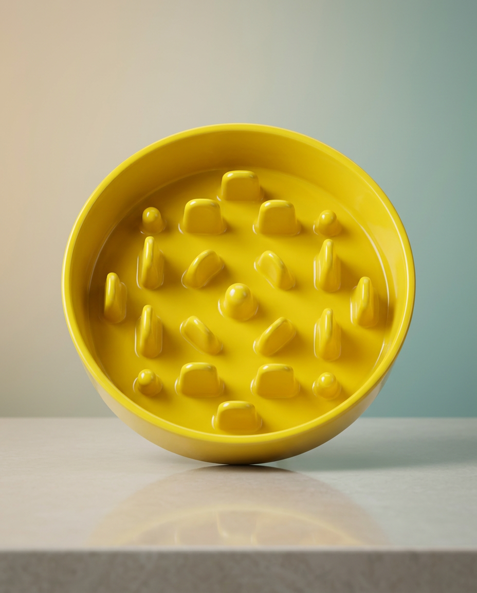 Ceramic Slow Feeder Dog Bowl - (Yellow)