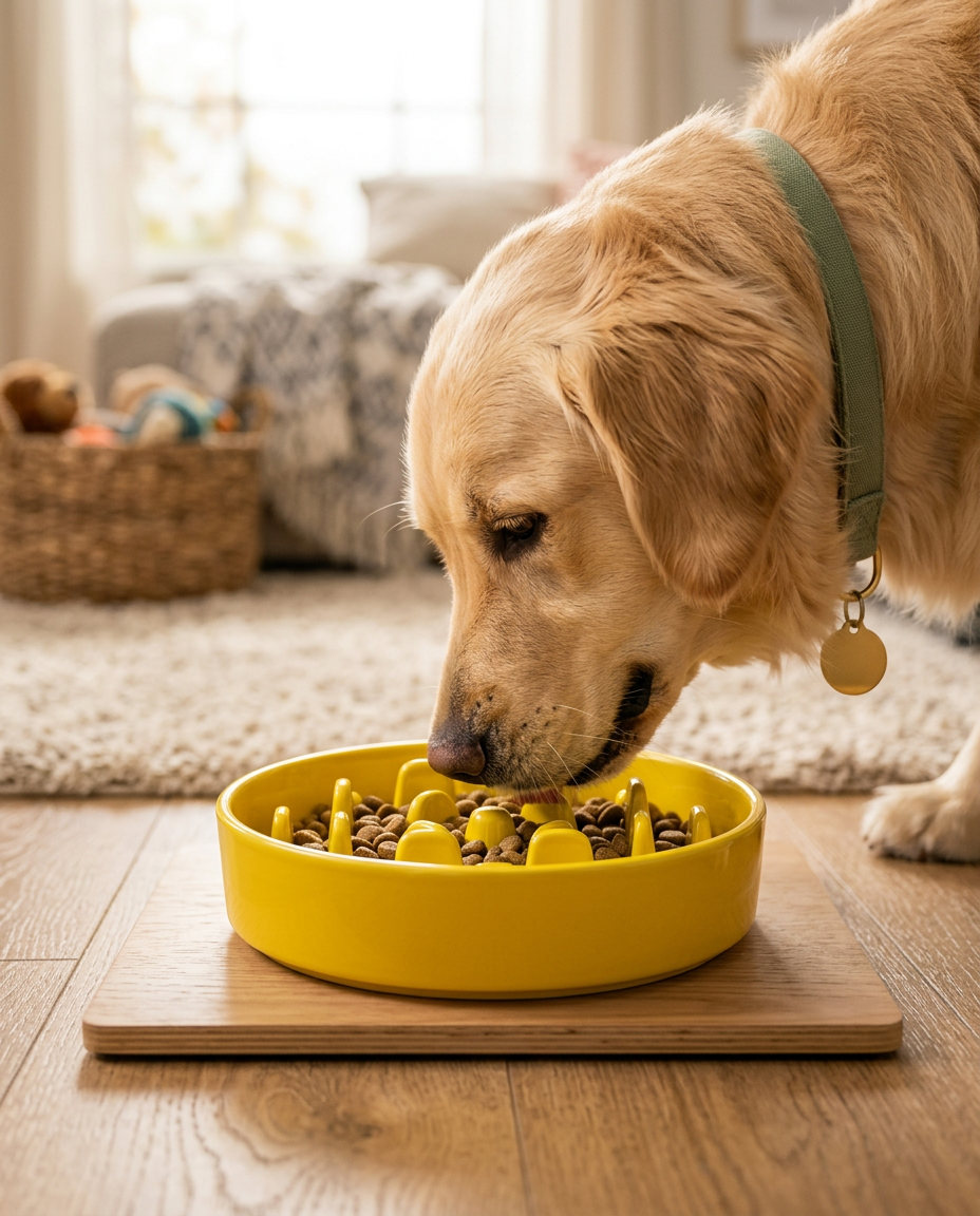 Ceramic Slow Feeder Dog Bowl - (Yellow)