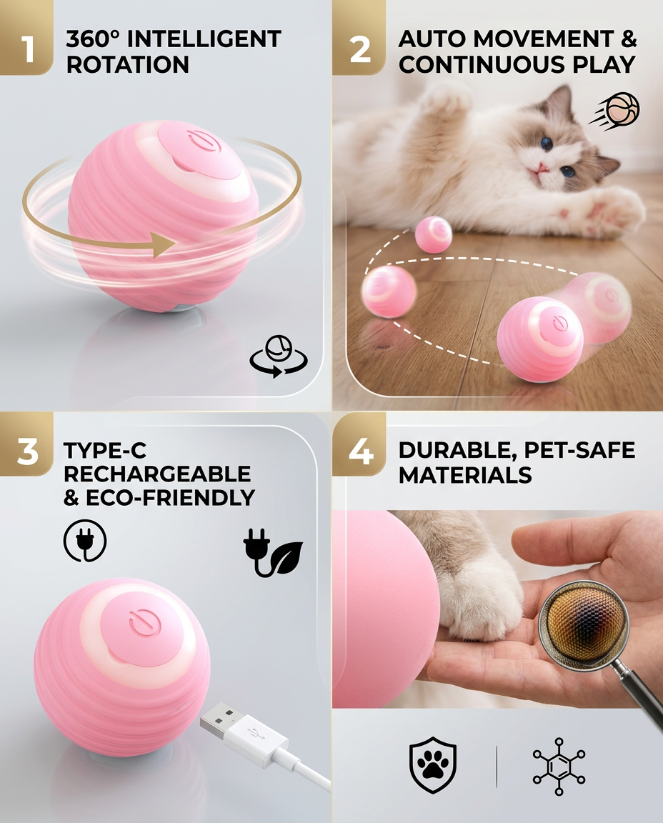 Smart Interactive Cat Ball - (Pink)