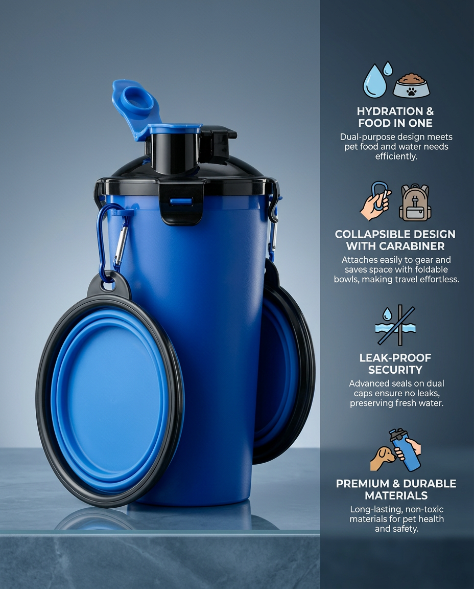 Protable Travel Water & Food Bottle - (Blue)